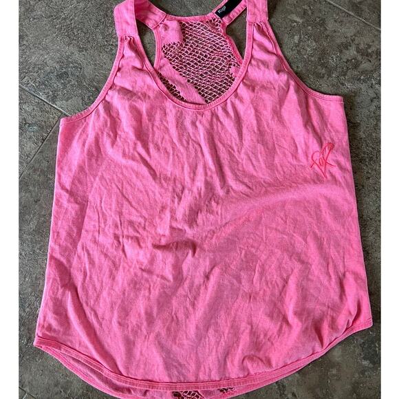 Fox Racing pink tank top with crochet lace on back, women's size XL - Picture 2 of 9